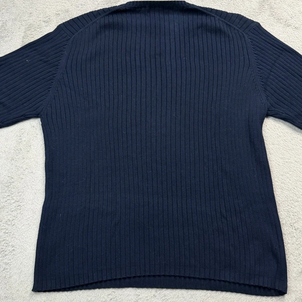 Brooks Sport Mens Navy Blue Ribbed V-Neck Cotton Sweater Size Med Long Sleeve